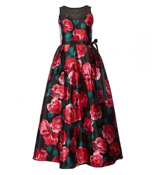 Rare Edition Black/Green/Red Roses Floral Long Dress  